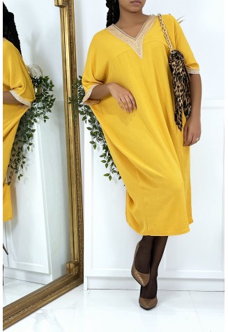 Robe tunique over size moutarde vol V avec dentelle - 2